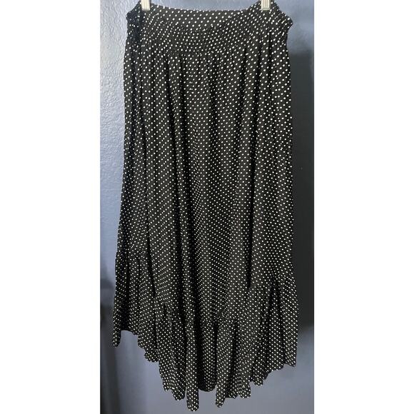 Free People Pretty Daze Midi Skirt Black White Polka Dot Flutter Hem Size M - Picture 5 of 6